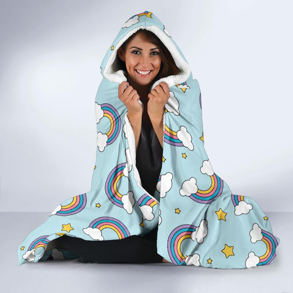 Rainbow Cloud Print Pattern Hooded Blanket-JTAMIGO.COM