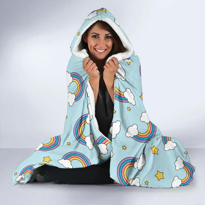 Rainbow Cloud Print Pattern Hooded Blanket-JTAMIGO.COM