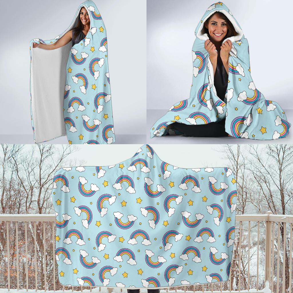 Rainbow Cloud Print Pattern Hooded Blanket-JTAMIGO.COM