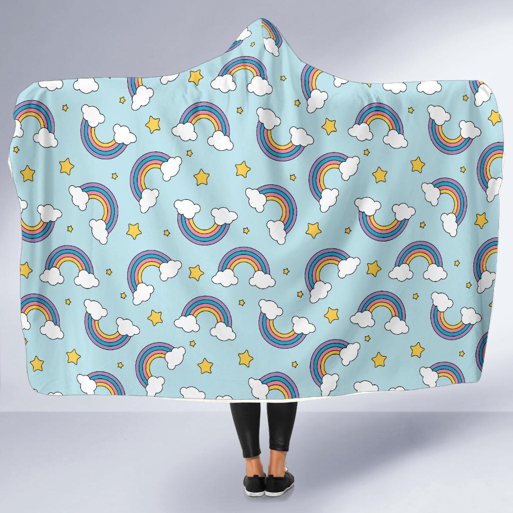 Rainbow Cloud Print Pattern Hooded Blanket-JTAMIGO.COM