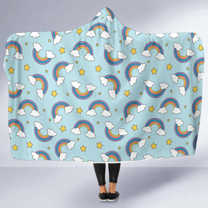 Rainbow Cloud Print Pattern Hooded Blanket-JTAMIGO.COM