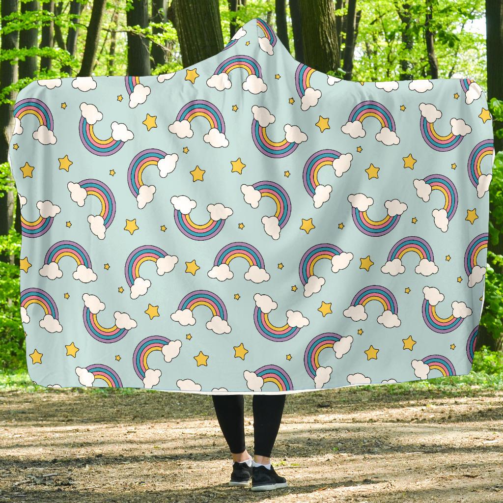 Rainbow Cloud Print Pattern Hooded Blanket-JTAMIGO.COM