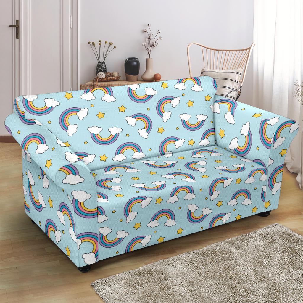 Rainbow Cloud Print Pattern Loveseat Slipcover-JTAMIGO.COM