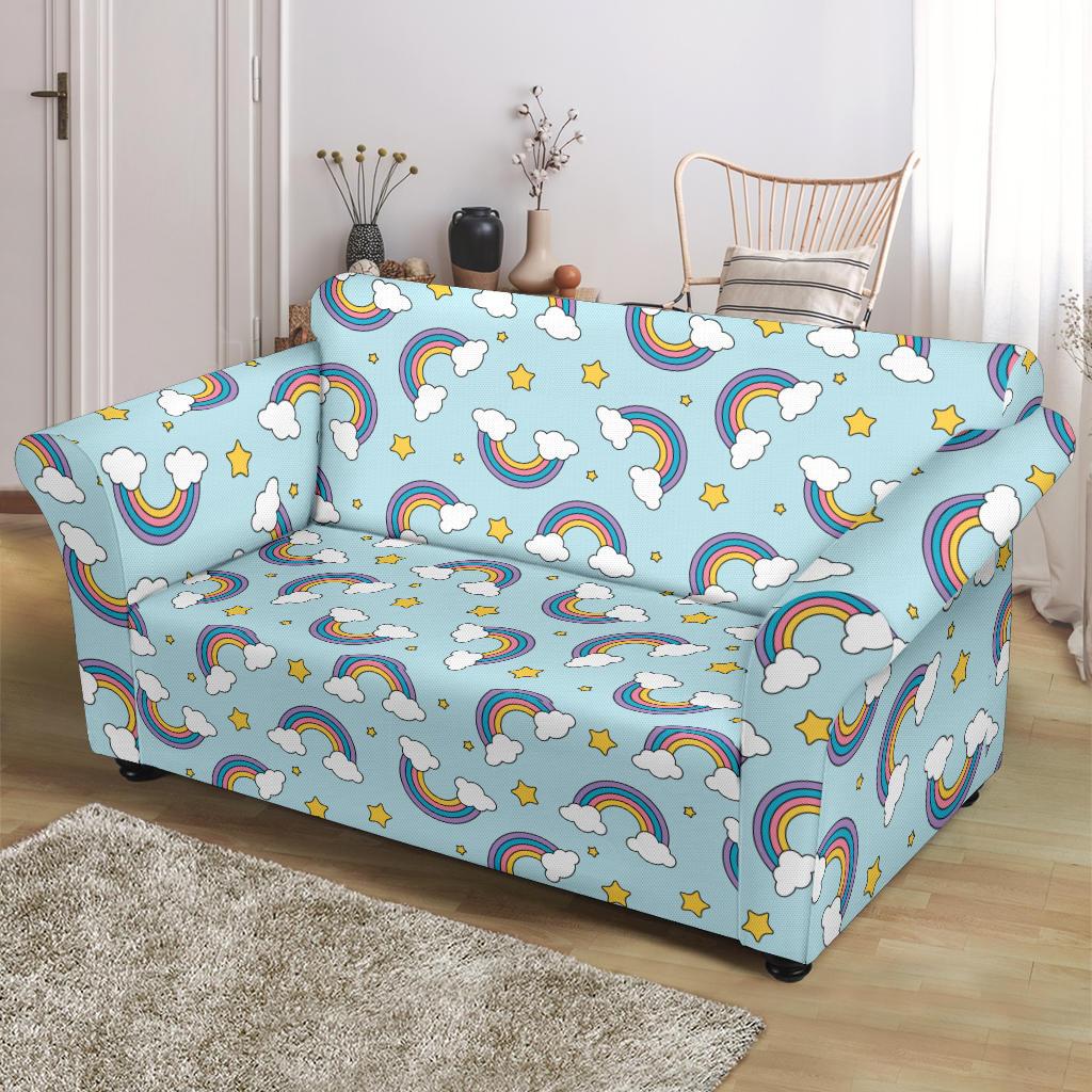 Rainbow Cloud Print Pattern Loveseat Slipcover-JTAMIGO.COM