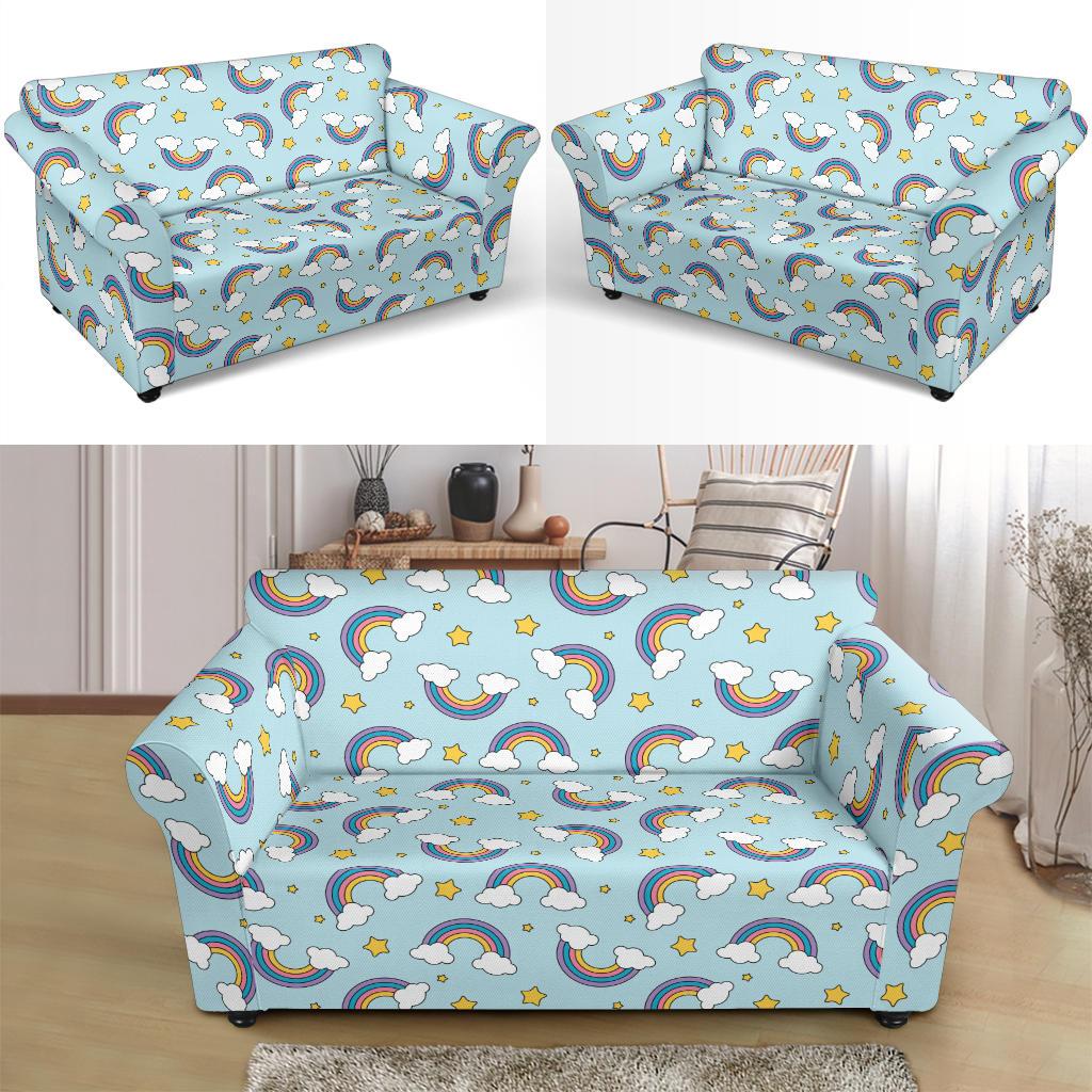 Rainbow Cloud Print Pattern Loveseat Slipcover-JTAMIGO.COM