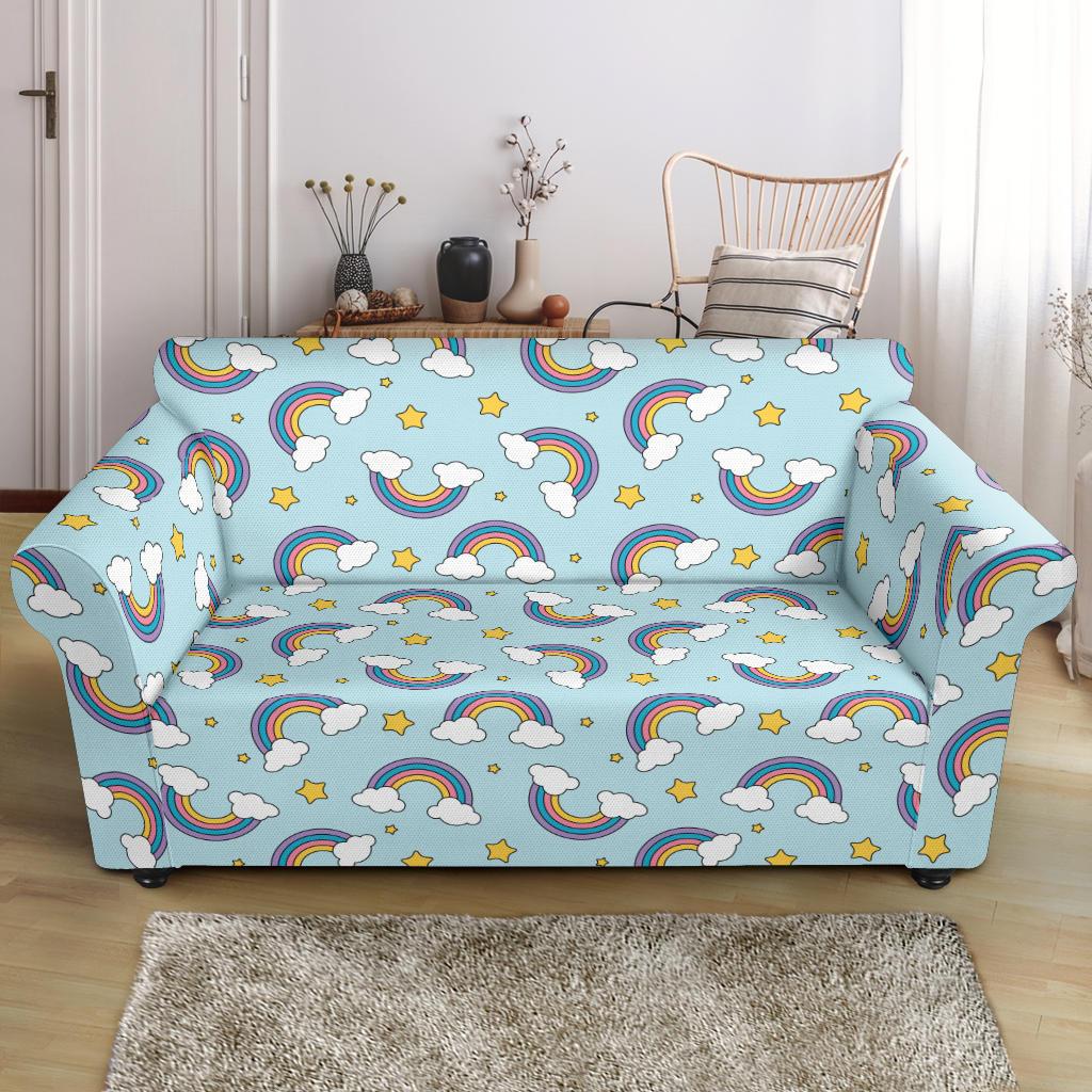 Rainbow Cloud Print Pattern Loveseat Slipcover-JTAMIGO.COM