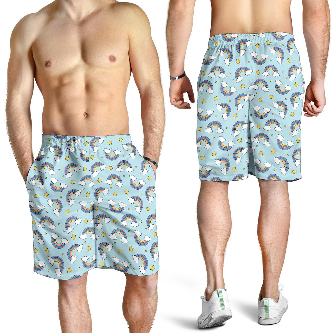 Rainbow Cloud Print Pattern Mens Shorts-JTAMIGO.COM