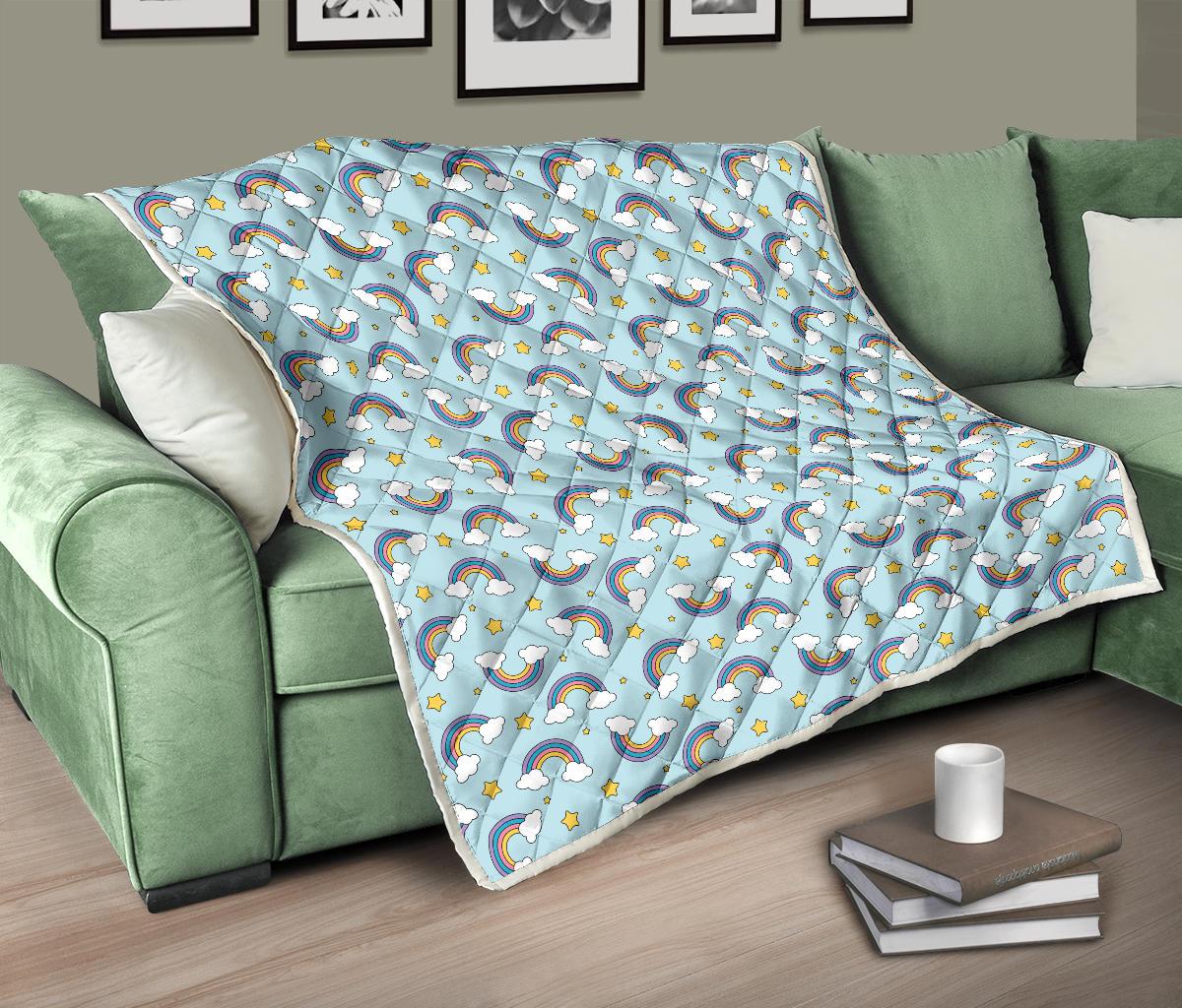 Rainbow Cloud Print Pattern Premium Quilt-JTAMIGO.COM