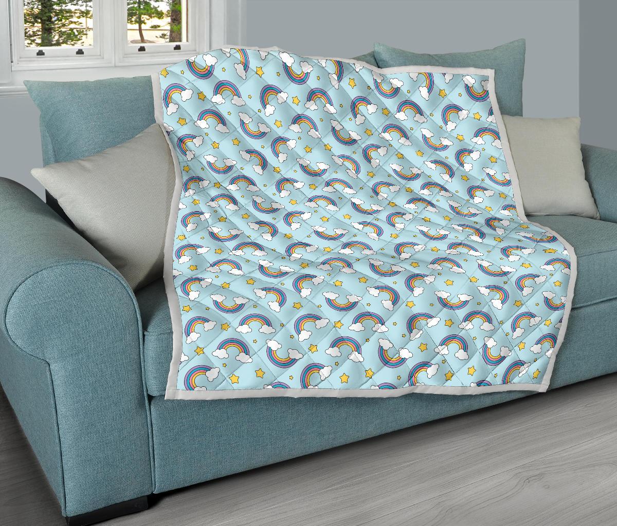Rainbow Cloud Print Pattern Premium Quilt-JTAMIGO.COM