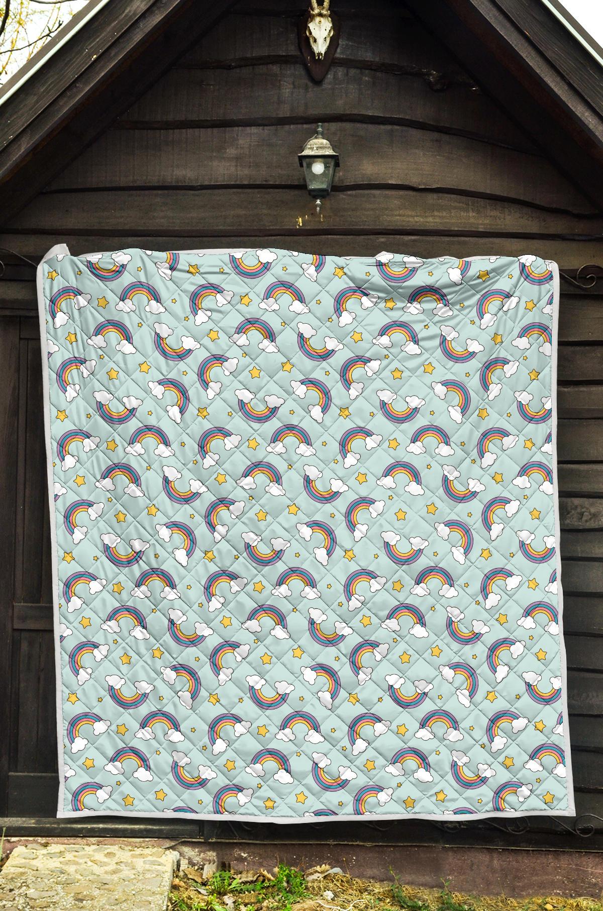Rainbow Cloud Print Pattern Premium Quilt-JTAMIGO.COM