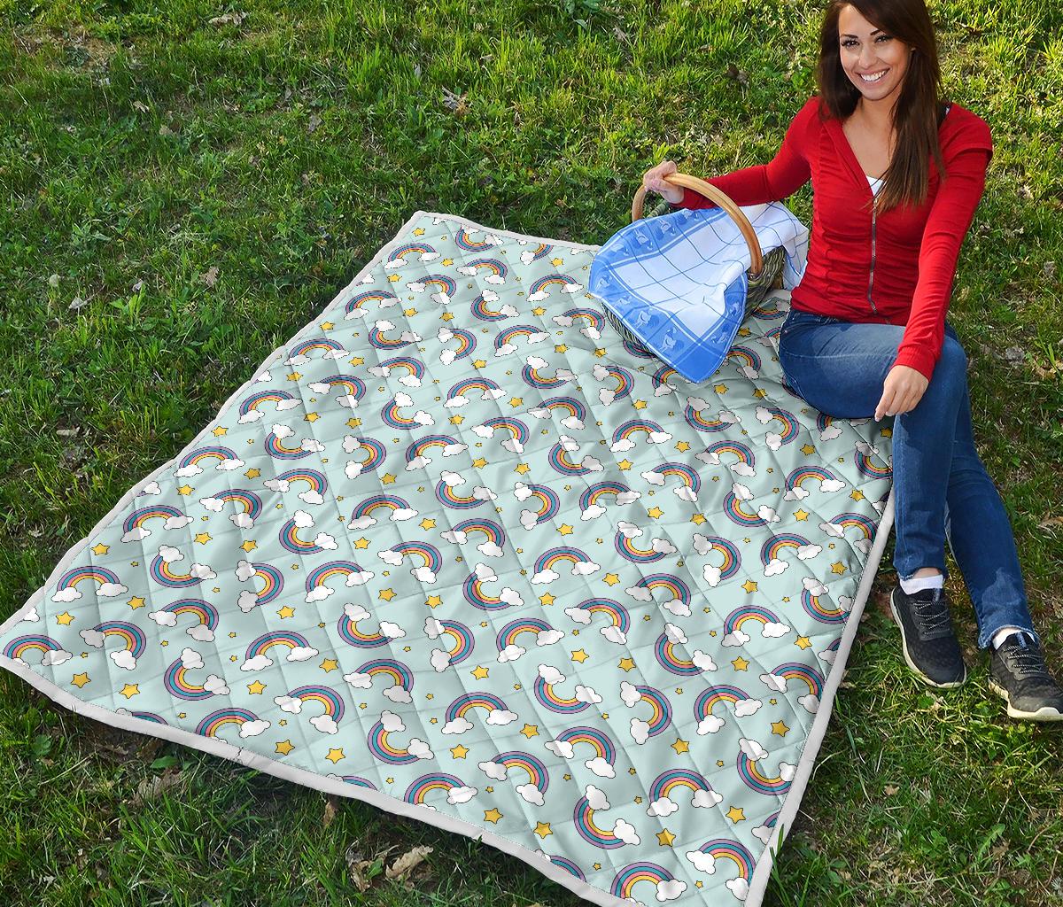 Rainbow Cloud Print Pattern Premium Quilt-JTAMIGO.COM