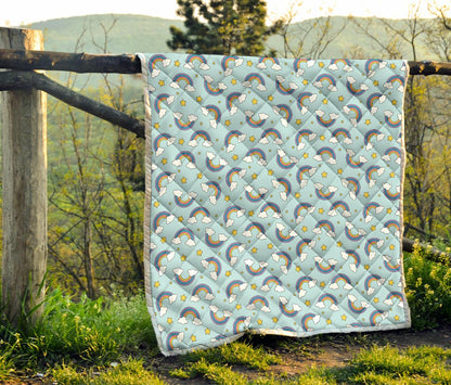 Rainbow Cloud Print Pattern Premium Quilt-JTAMIGO.COM