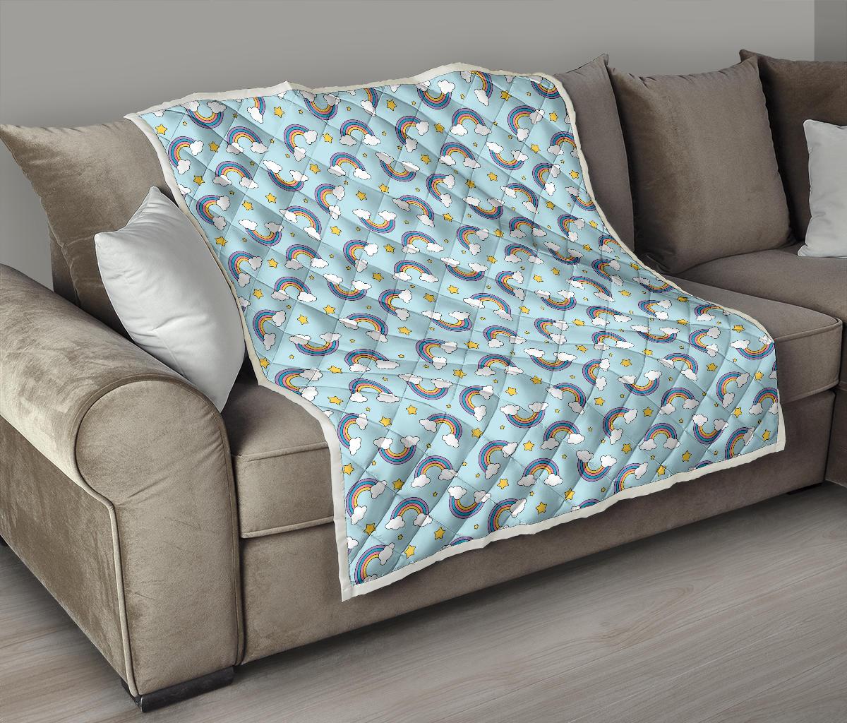 Rainbow Cloud Print Pattern Premium Quilt-JTAMIGO.COM