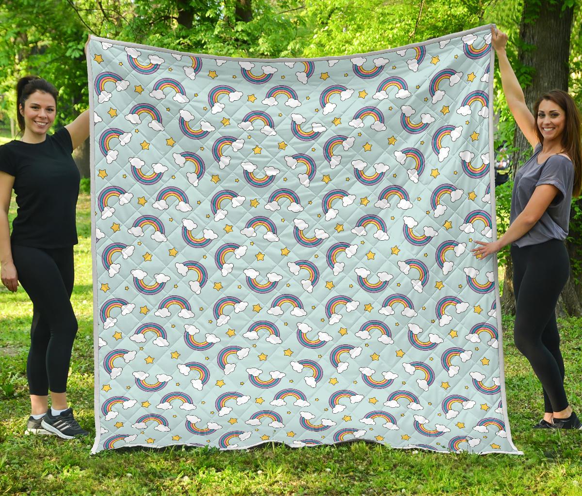 Rainbow Cloud Print Pattern Premium Quilt-JTAMIGO.COM