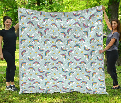 Rainbow Cloud Print Pattern Premium Quilt-JTAMIGO.COM