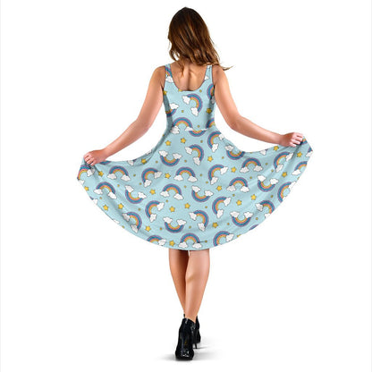 Rainbow Cloud Print Pattern Sleeveless Dress