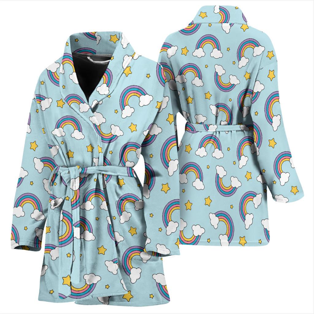 Rainbow Cloud Print Pattern Women Bath Robe-JTAMIGO.COM