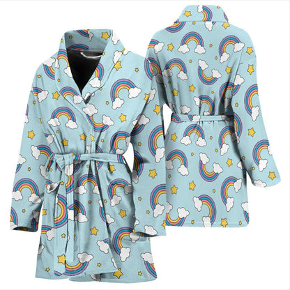 Rainbow Cloud Print Pattern Women Bath Robe-JTAMIGO.COM