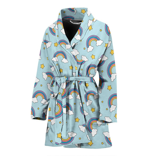 Rainbow Cloud Print Pattern Women Bath Robe-JTAMIGO.COM