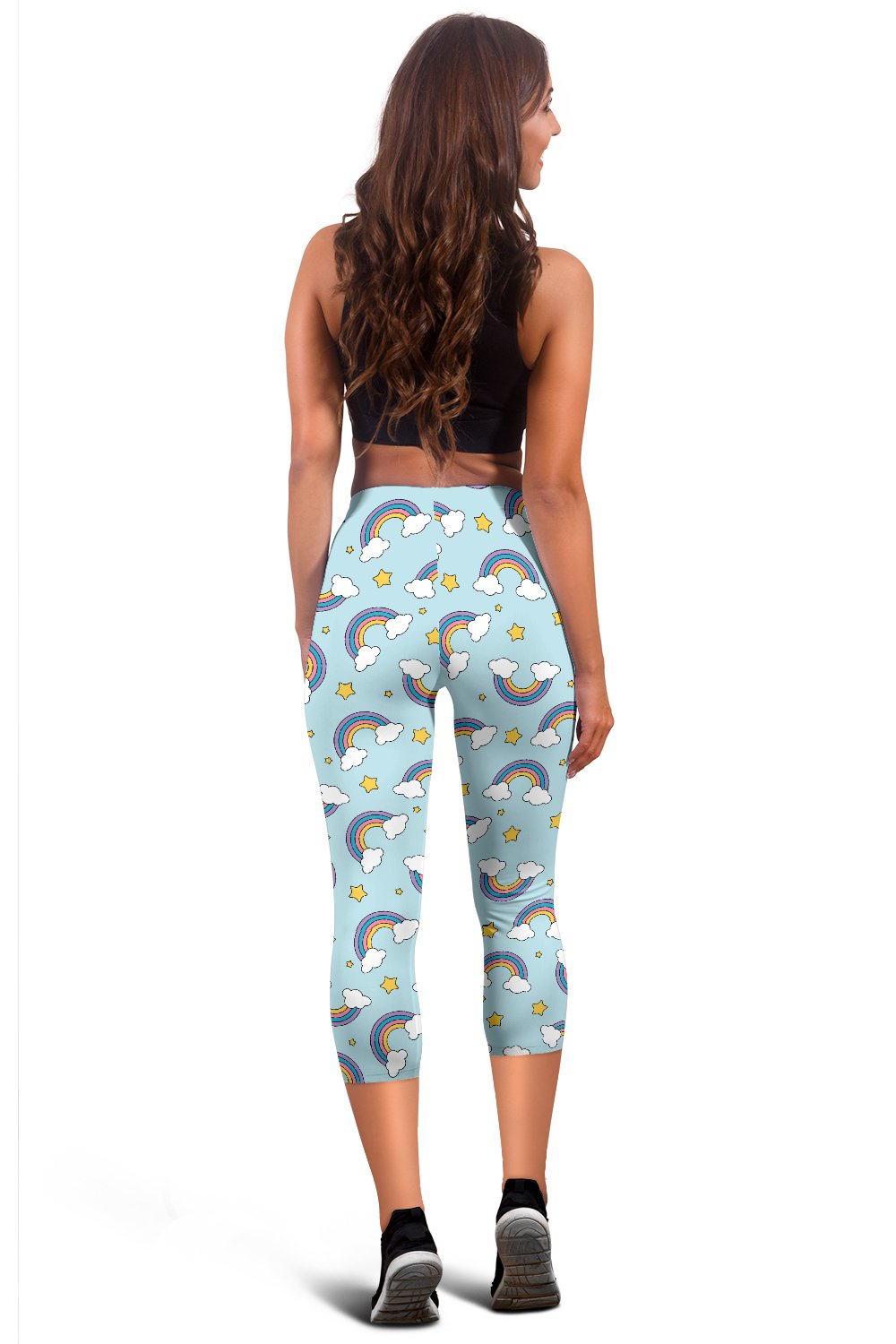 Rainbow Cloud Print Pattern Women Capris