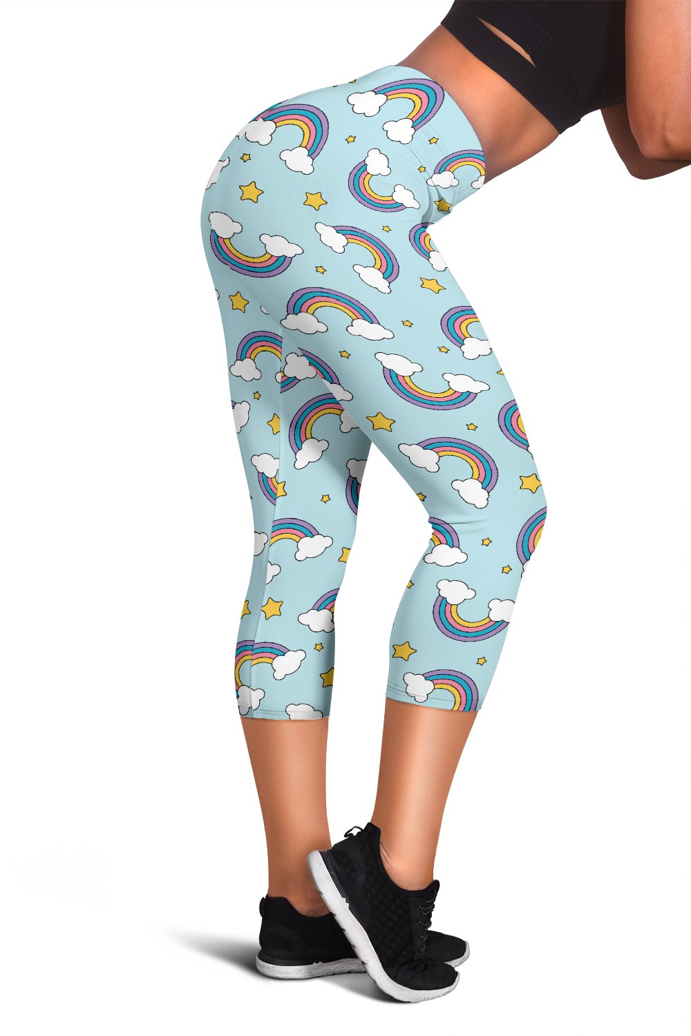Rainbow Cloud Print Pattern Women Capris