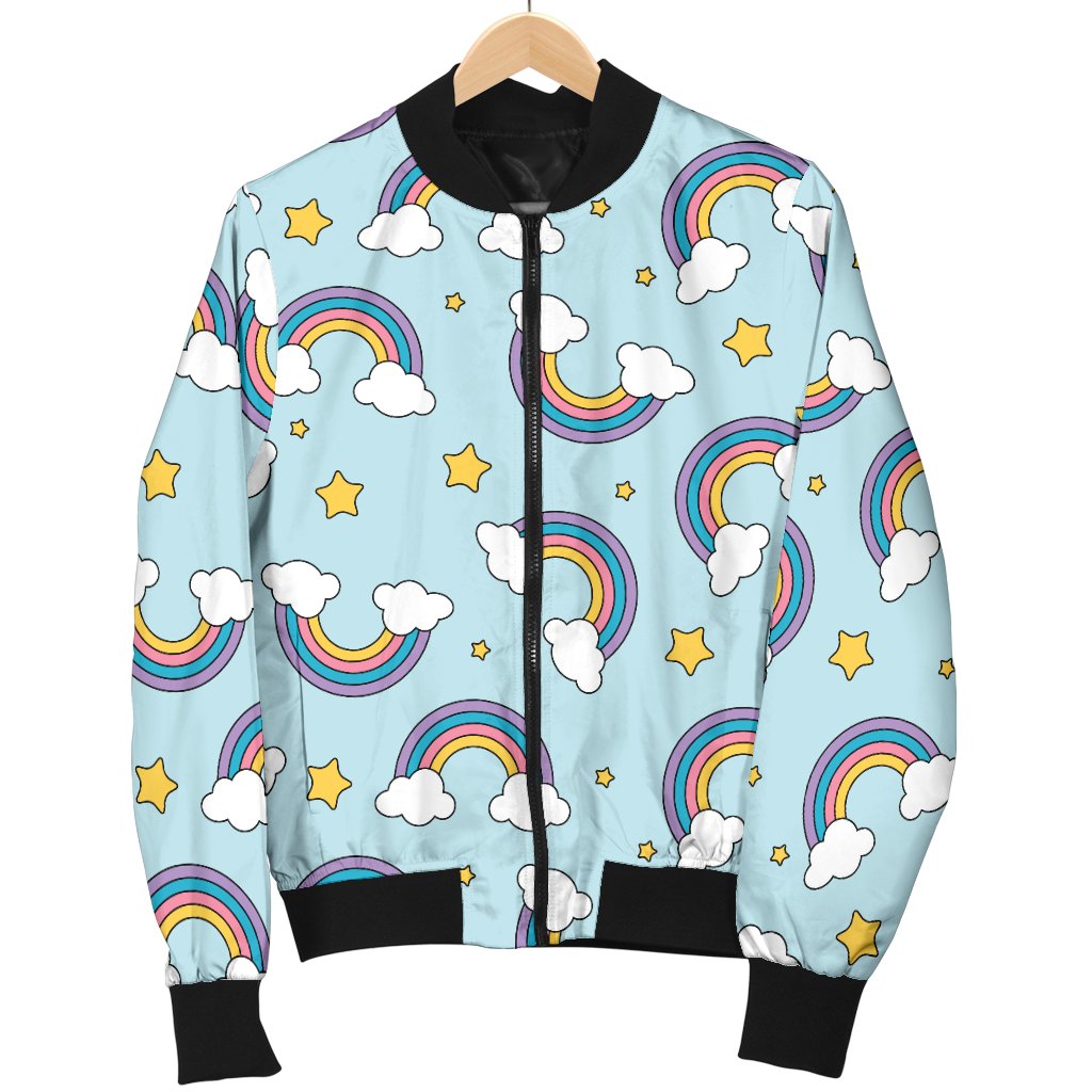 Rainbow Cloud Print Pattern Women Casual Bomber Jacket