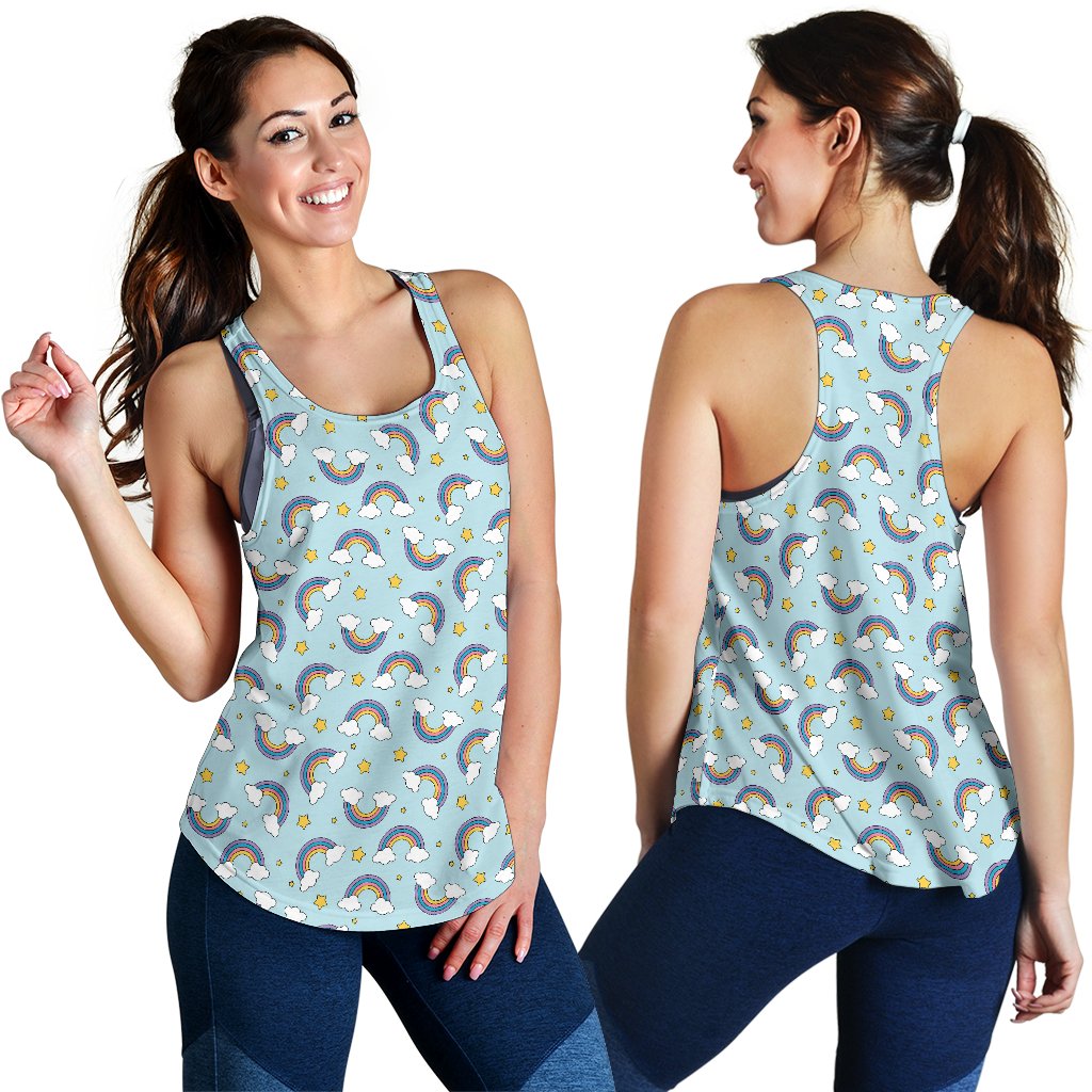 Rainbow Cloud Print Pattern Women Racerback Tank Top