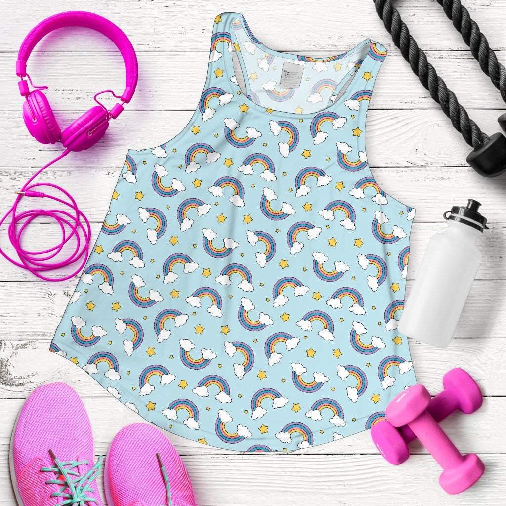 Rainbow Cloud Print Pattern Women Racerback Tank Top