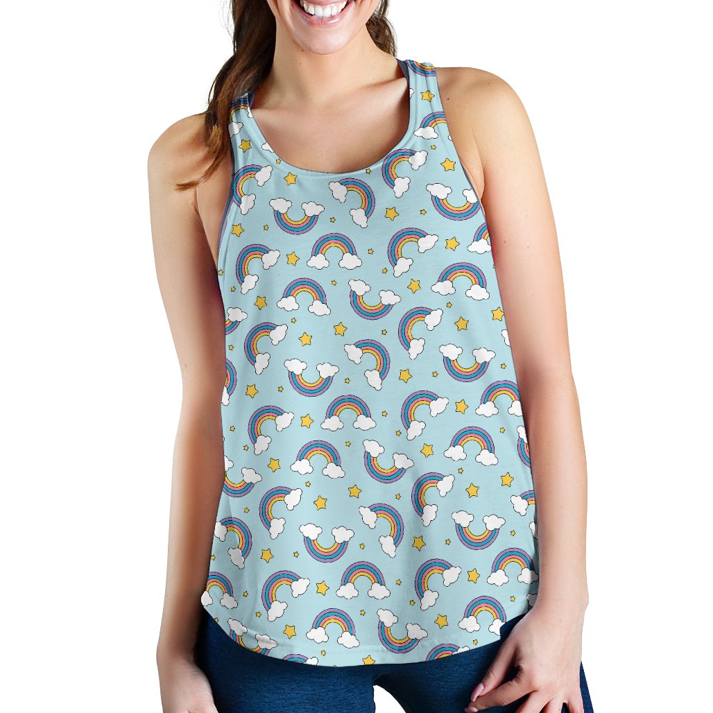 Rainbow Cloud Print Pattern Women Racerback Tank Top