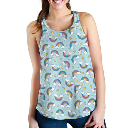 Rainbow Cloud Print Pattern Women Racerback Tank Top