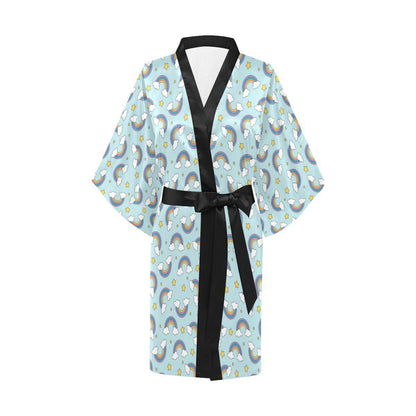 Rainbow Cloud Print Pattern Women Short Kimono Robe