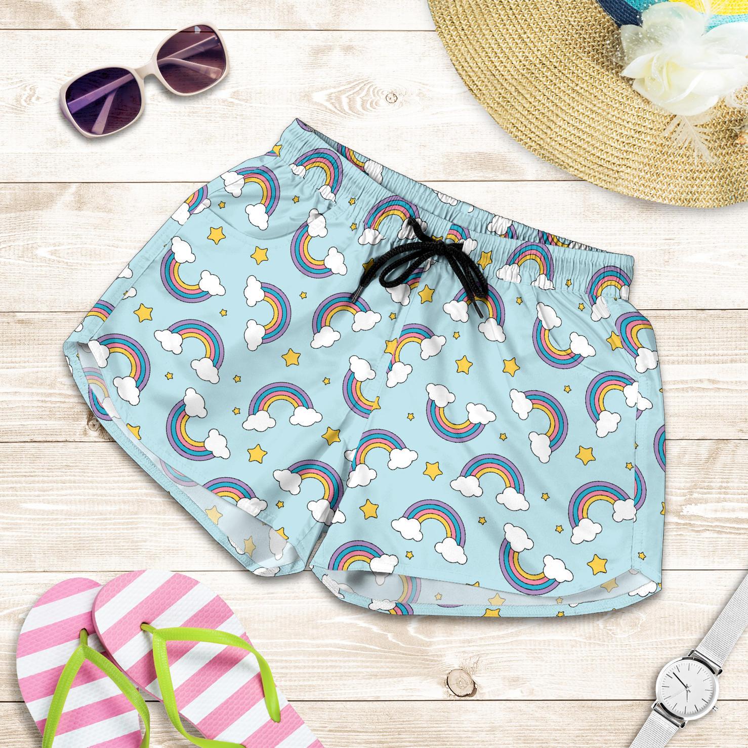 Rainbow Cloud Print Pattern Women Shorts-JTAMIGO.COM