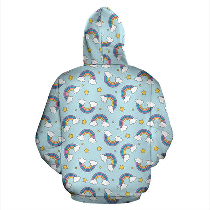 Rainbow Cloud Print Pattern Zip Up Hoodie