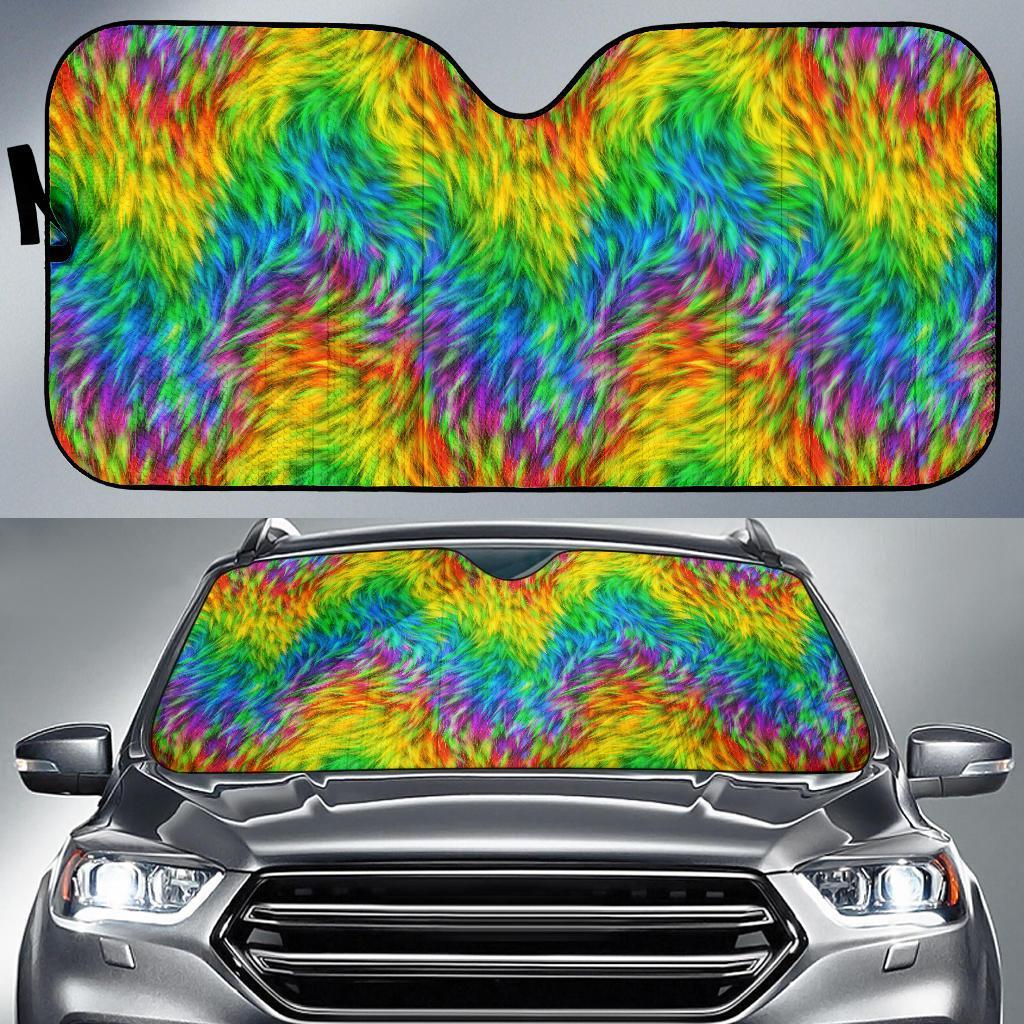 Rainbow Fur Design Print Car Sun Shade For Windshield