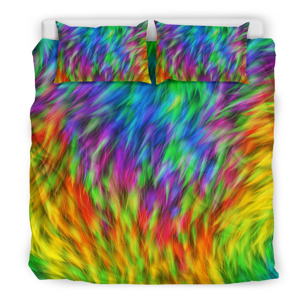 Rainbow Fur Design Print Duvet Cover Bedding Set