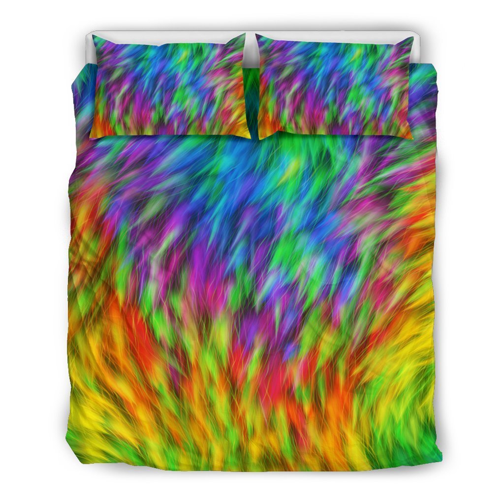 Rainbow Fur Design Print Duvet Cover Bedding Set