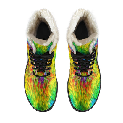 Rainbow Fur Design Print Faux Fur Leather Boots-JTAMIGO.COM