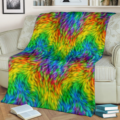 Rainbow Fur Design Print Fleece Blanket