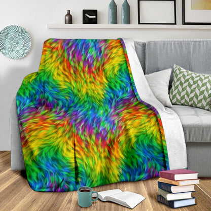 Rainbow Fur Design Print Fleece Blanket