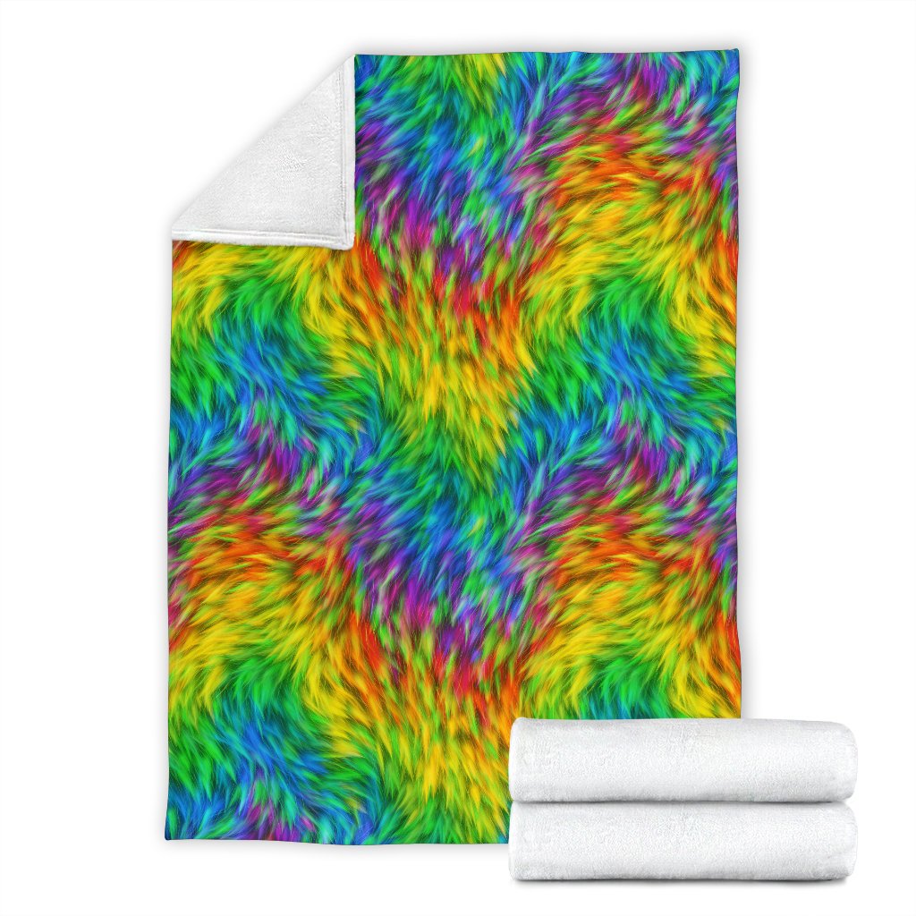 Rainbow Fur Design Print Fleece Blanket