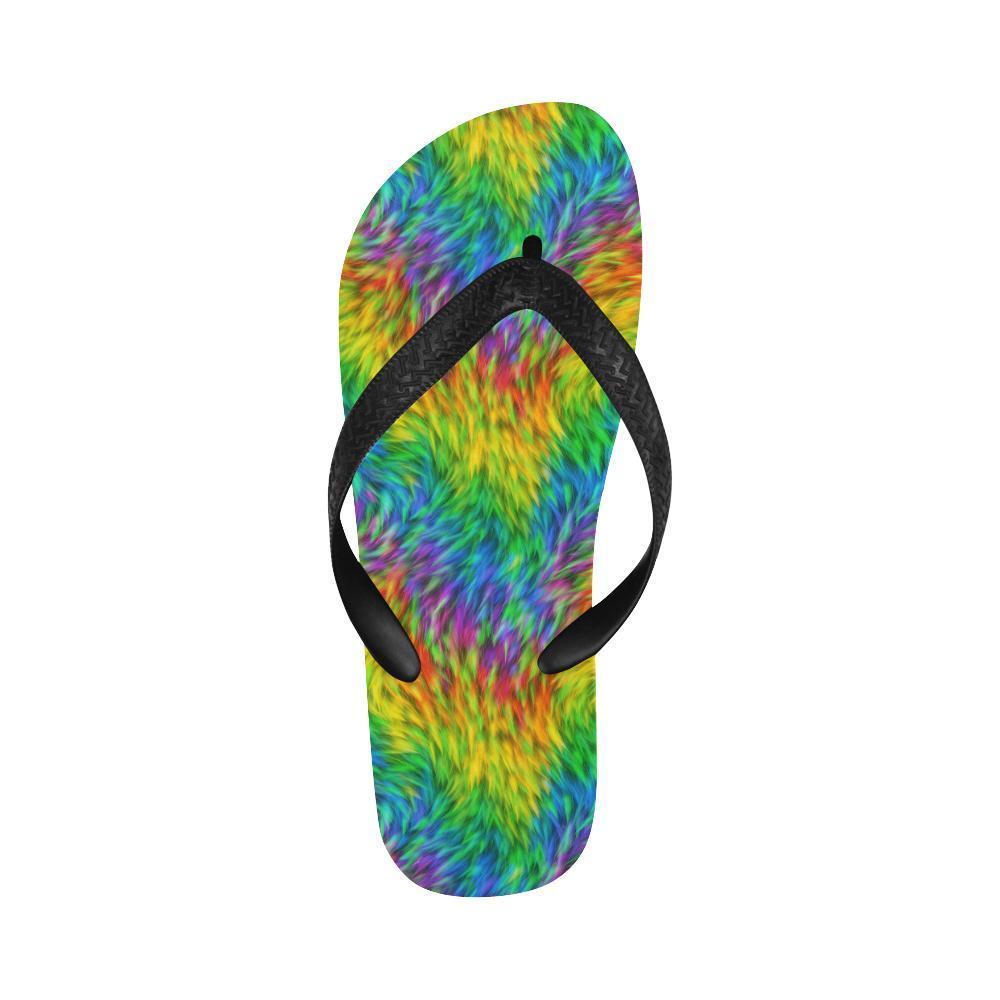 Rainbow Fur Design Print Flip Flops-JTAMIGO.COM
