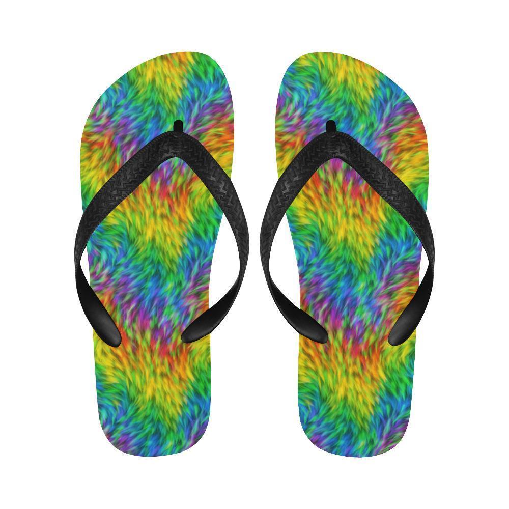 Rainbow Fur Design Print Flip Flops-JTAMIGO.COM