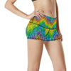 Rainbow Fur Design Print High Waisted Spandex Shorts-JTAMIGO.COM