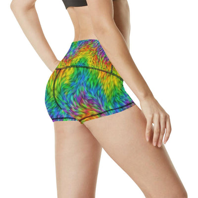 Rainbow Fur Design Print High Waisted Spandex Shorts-JTAMIGO.COM