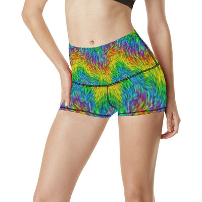 Rainbow Fur Design Print High Waisted Spandex Shorts-JTAMIGO.COM