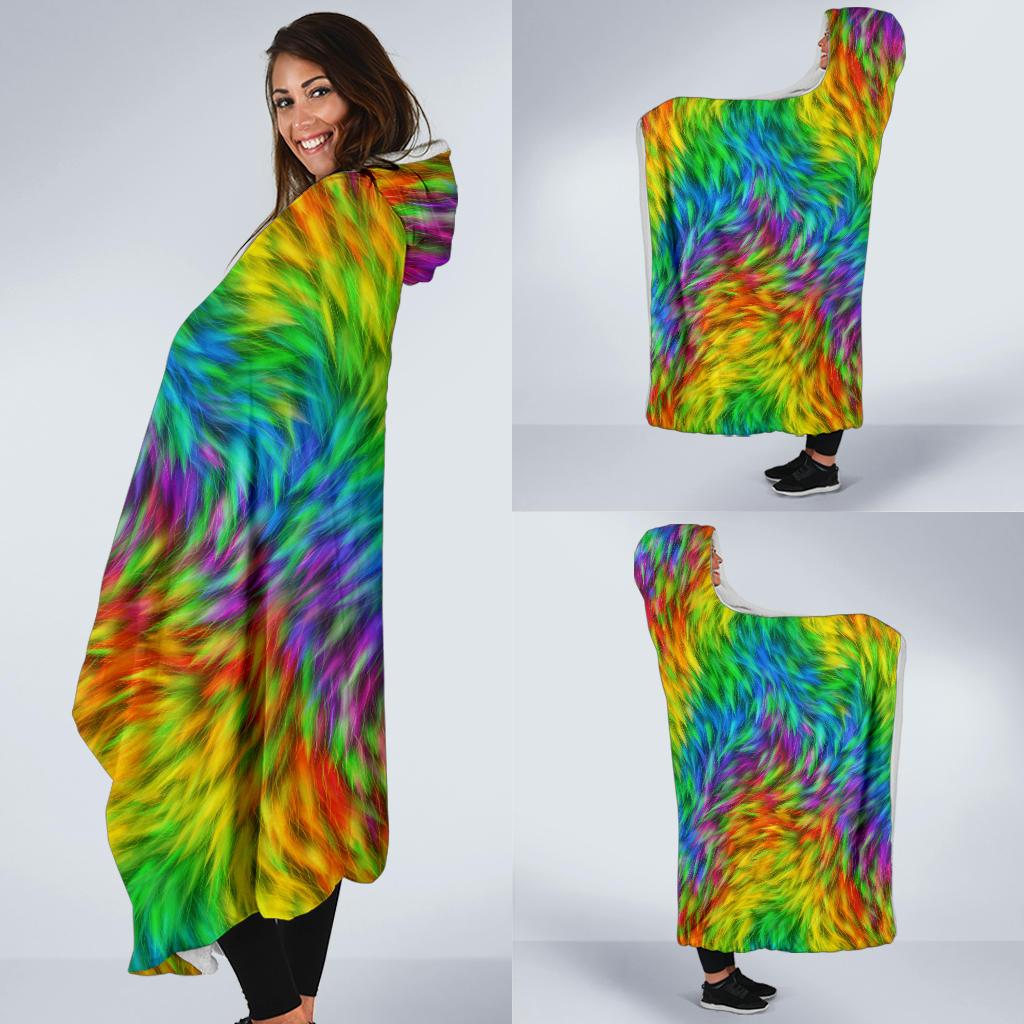 Rainbow Fur Design Print Hooded Blanket-JTAMIGO.COM