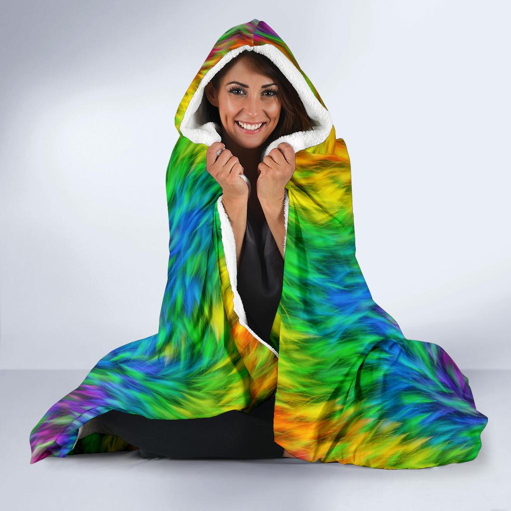 Rainbow Fur Design Print Hooded Blanket-JTAMIGO.COM