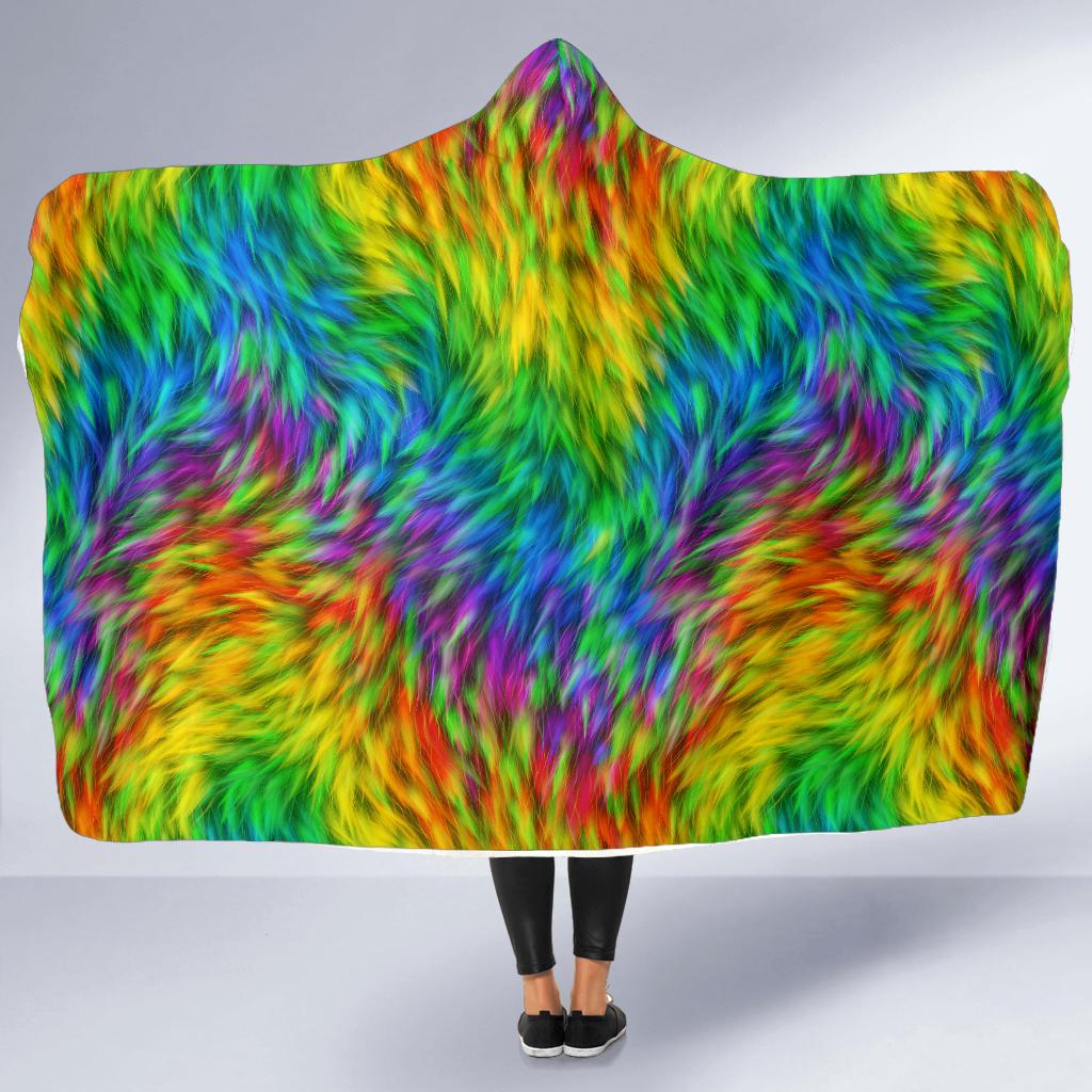 Rainbow Fur Design Print Hooded Blanket-JTAMIGO.COM