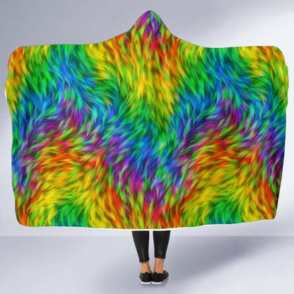 Rainbow Fur Design Print Hooded Blanket-JTAMIGO.COM
