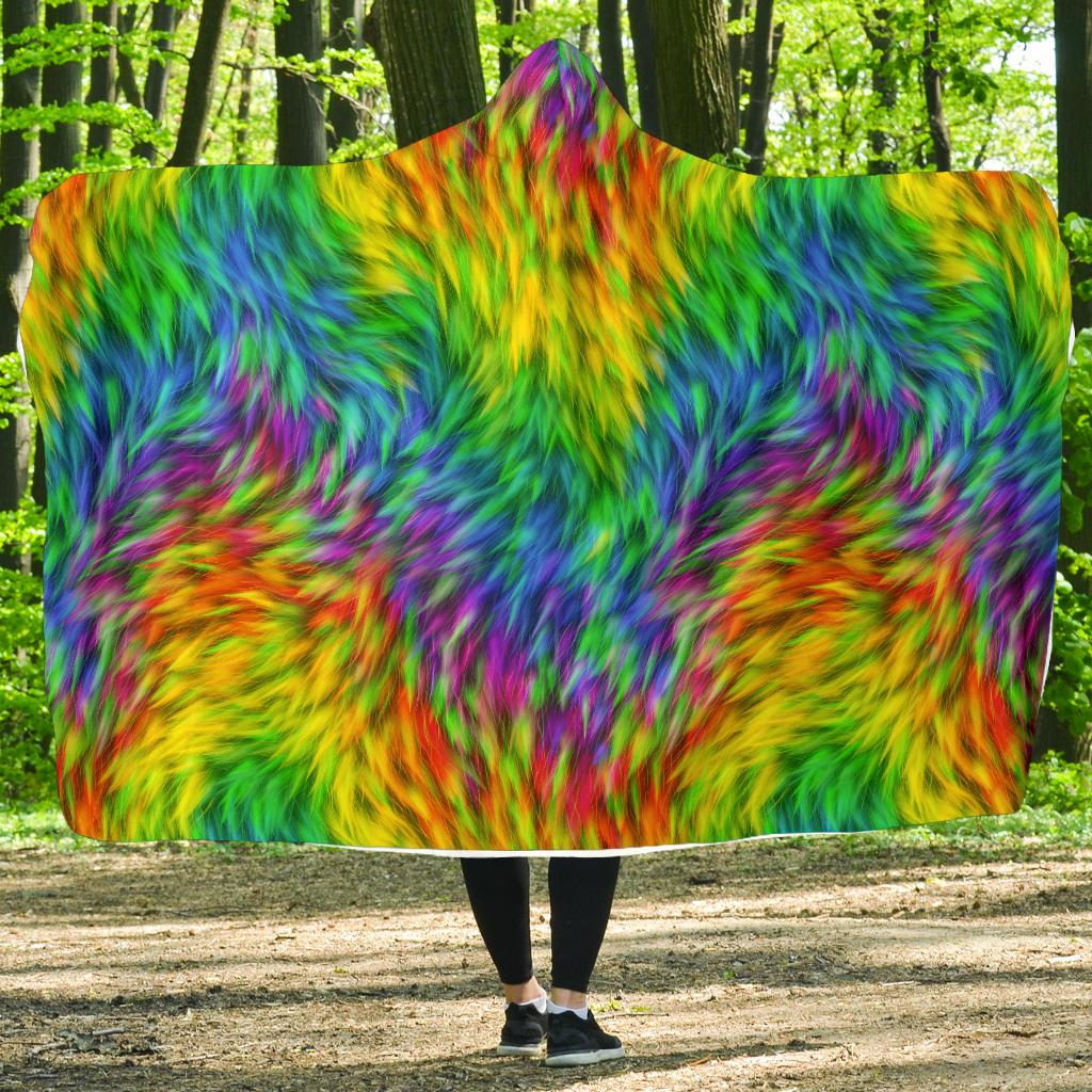 Rainbow Fur Design Print Hooded Blanket-JTAMIGO.COM